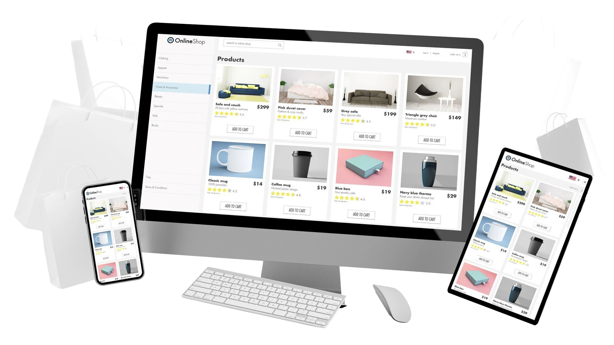 responsive-devices-floating-with-shopping-bags-3d-rendering
