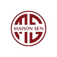Maison Sen logo featuring bold red and white circular design, representing luxury fashion brand.