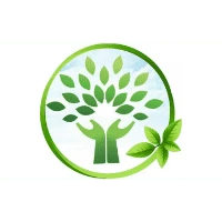 Green tree logo with leaves, eco-friendly branding symbol.
