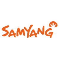 Samyang logo on orange background, brand branding image, Samyang logo representing the popular Asian food brand.